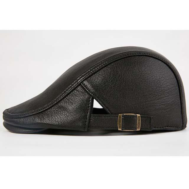 Casquette Plate Cuir Noir Vintage