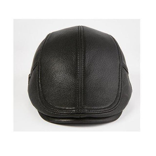 Casquette Béret Cuir Noir Vintage